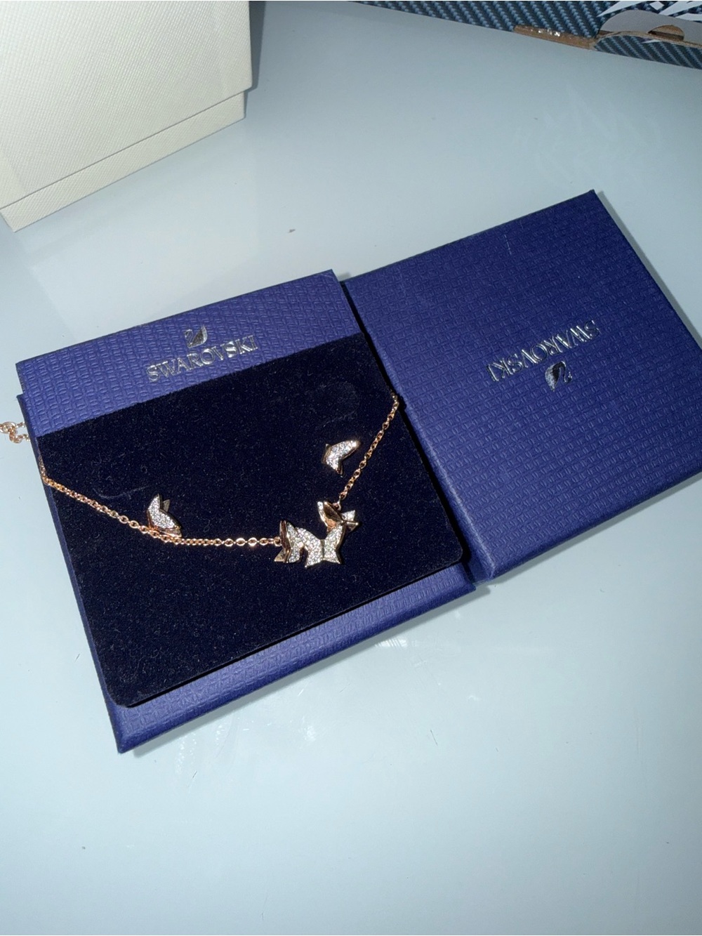 Swarovski Rose Gold Butterfly Trio Necklace with Crystal Accents